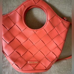 Sassy Jones Coral/Orange Woven Tote Bag with Removable Strap